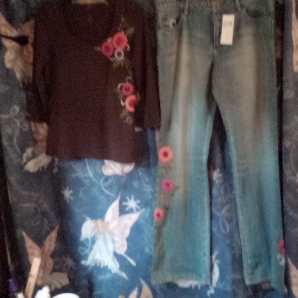 RARE Vintage Dana Buchman boho flower size 8 jeans top outfit NWT